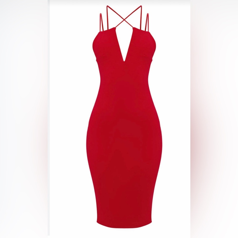 Pretty Little Thing Red plunge dress